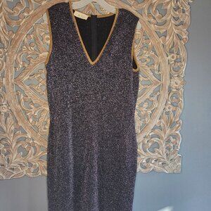 Vintage 1980s Cachè Black & Gold Metallic Sheath Bodycon Y2K Dress Size M